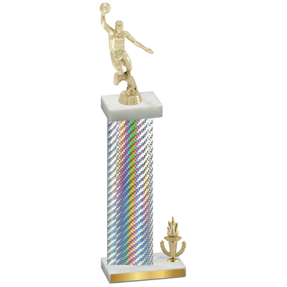Accented Single Silver Carbon Fiber Victory Basketball Trophy