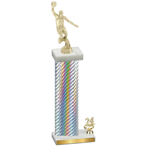 Accented Single Silver Carbon Fiber Year Basketball Trophy