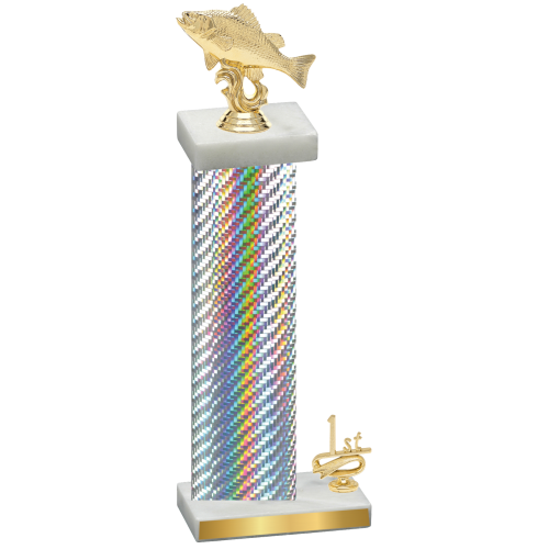 Accented Single Silver Carbon Fiber First Place Fishing Trophy