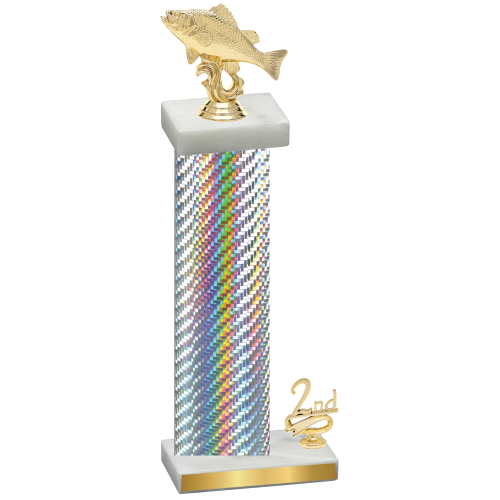 Accented Single Silver Carbon Fiber Second Place Fishing Trophy