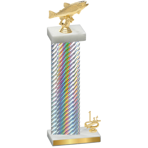 Accented Single Silver Carbon Fiber First Place Fishing Trophy