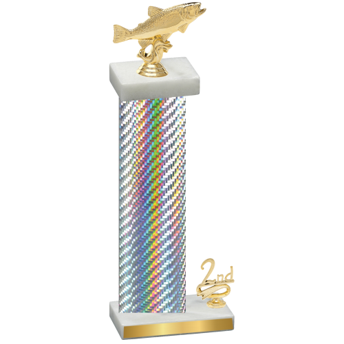 Accented Single Silver Carbon Fiber Second Place Fishing Trophy
