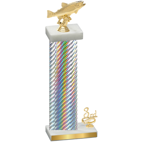 Accented Single Silver Carbon Fiber Third Place Fishing Trophy