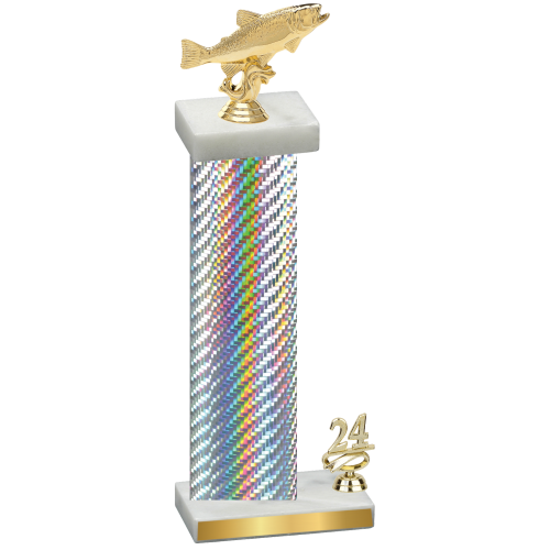Accented Single Silver Carbon Fiber Year Fishing Trophy