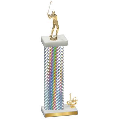 Accented Single Silver Carbon Fiber First Place Golf Trophy