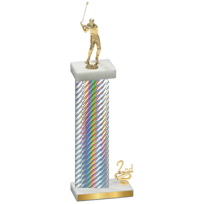 Accented Single Silver Carbon Fiber Second Place Golf Trophy