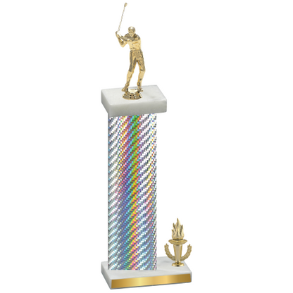 Accented Single Silver Carbon Fiber Victory Golf Trophy