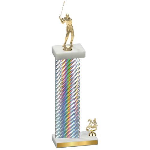 Accented Single Silver Carbon Fiber Year Golf Trophy