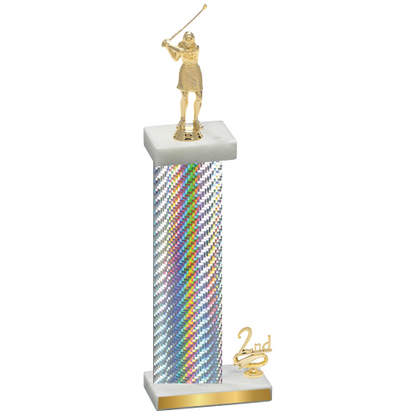 Accented Single Silver Carbon Fiber Second Place Golf Trophy