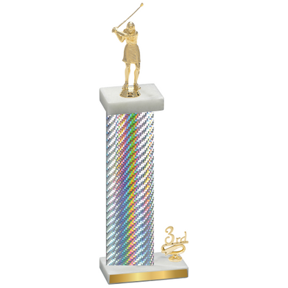 Accented Single Silver Carbon Fiber Third Place Golf Trophy