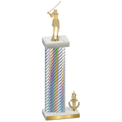 Accented Single Silver Carbon Fiber Victory Golf Trophy