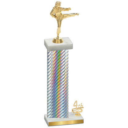 Accented Single Silver Carbon Fiber Fourth Place Karate Trophy