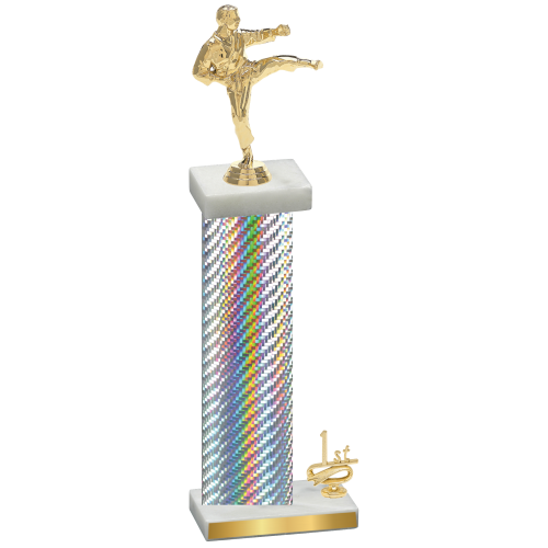 Accented Single Silver Carbon Fiber First Place Karate Trophy