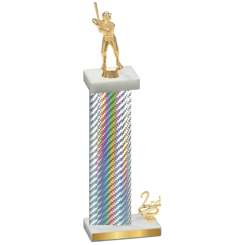 Accented Single Silver Carbon Fiber Second Place Baseball Trophy