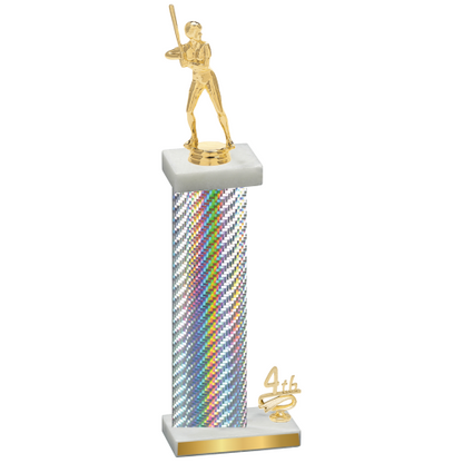 Accented Single Silver Carbon Fiber Fourth Place Softball Trophy