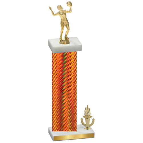 Accented Single Orange Carbon Fiber Victory Volleyball Trophy