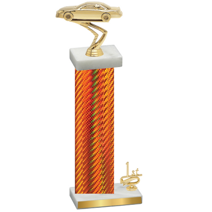 Accented Single Orange Carbon Fiber First Place Cars Trophy