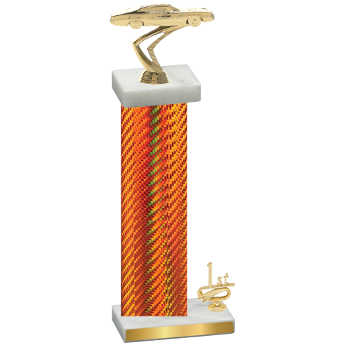 Accented Single Orange Carbon Fiber First Place Cars Trophy