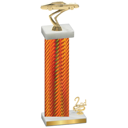 Accented Single Orange Carbon Fiber Second Place Cars Trophy