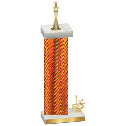 Accented Single Orange Carbon Fiber First Place Chess Trophy