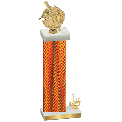 Accented Single Orange Carbon Fiber First Place Baseball Trophy