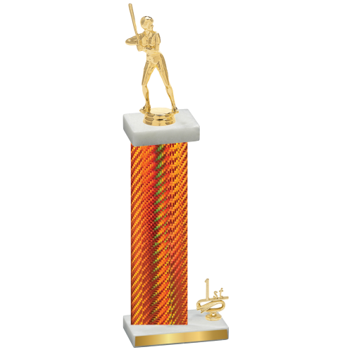 Accented Single Orange Carbon Fiber First Place Softball Trophy