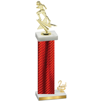 Accented Single Red Carbon Fiber Second Place Football Trophy