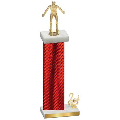 Accented Single Red Carbon Fiber Second Place Wrestling Trophy