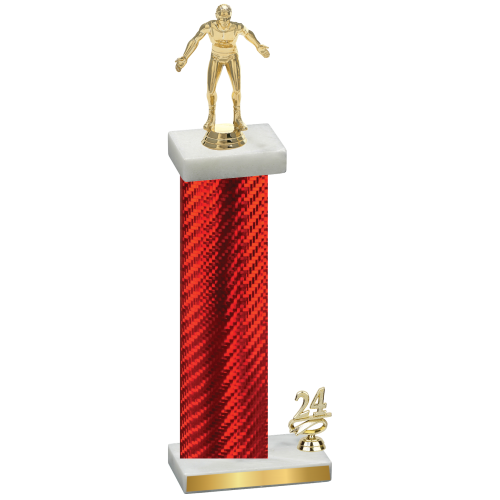 Accented Single Red Carbon Fiber Year Wrestling Trophy