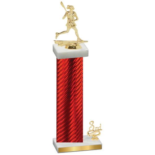 Accented Single Red Carbon Fiber Third Place Lacrosse Trophy