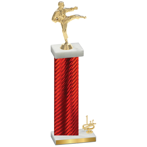 Accented Single Red Carbon Fiber First Place Karate Trophy