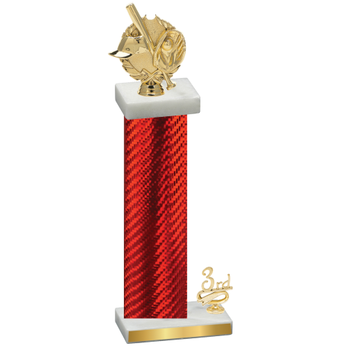 Accented Single Red Carbon Fiber Third Place Baseball Trophy