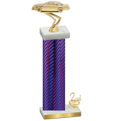 Accented Single Purple Carbon Fiber Second Place Cars Trophy