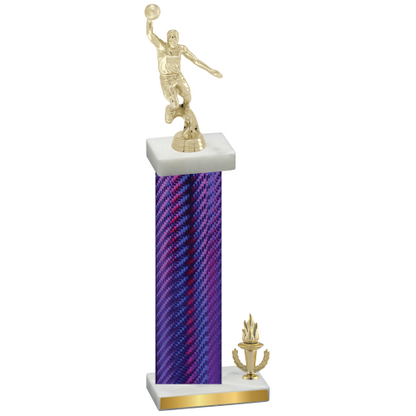 Accented Single Purple Carbon Fiber Victory Basketball Trophy