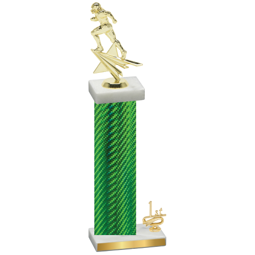 Accented Single Green Carbon Fiber First Place Football Trophy