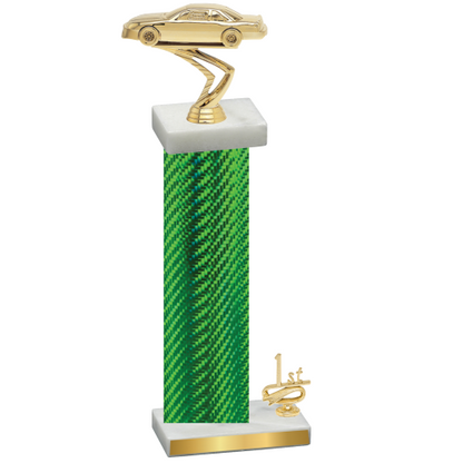 Accented Single Green Carbon Fiber First Place Cars Trophy