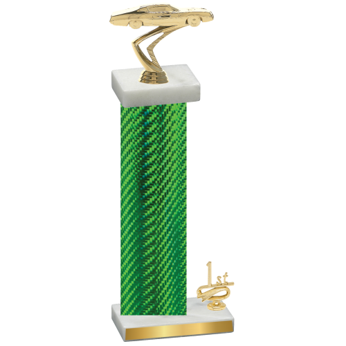 Accented Single Green Carbon Fiber First Place Cars Trophy