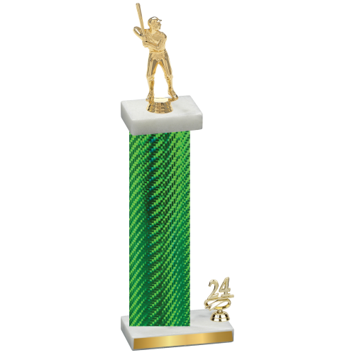 Accented Single Green Carbon Fiber Year Baseball Trophy