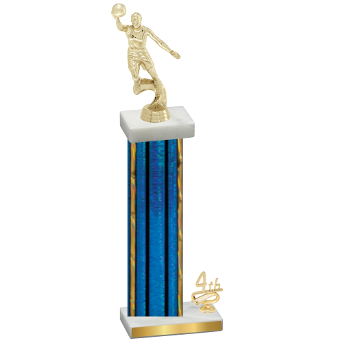 Accented Single Blue Glacier Fourth Place Basketball Trophy