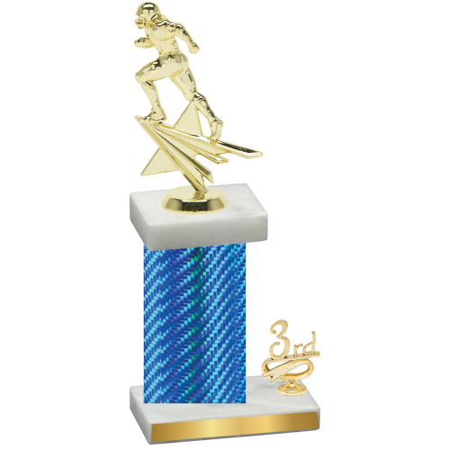 Accented Single Blue Carbon Fiber Third Place Football Trophy