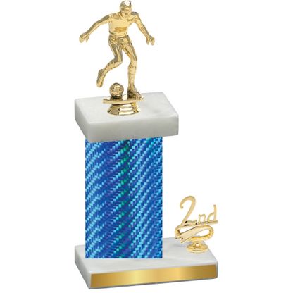 Accented Single Blue Carbon Fiber Second Place Soccer Trophy