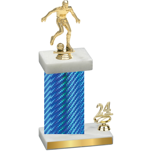 Accented Single Blue Carbon Fiber Year Soccer Trophy