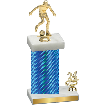 Accented Single Blue Carbon Fiber Year Soccer Trophy