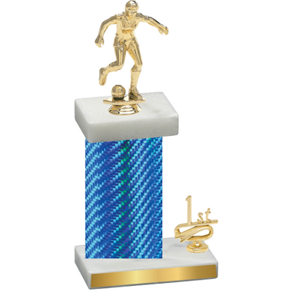 Accented Single Blue Carbon Fiber First Place Soccer Trophy