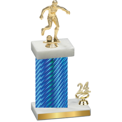 Accented Single Blue Carbon Fiber Year Soccer Trophy