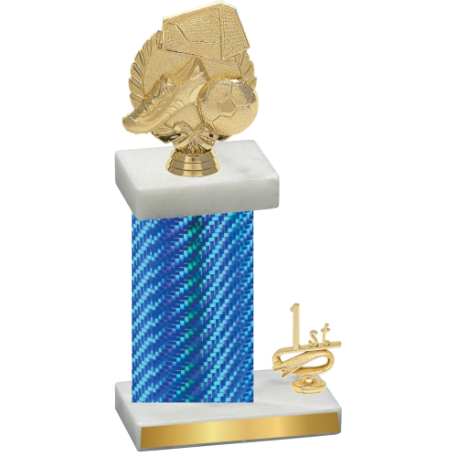 Accented Single Blue Carbon Fiber First Place Soccer Trophy