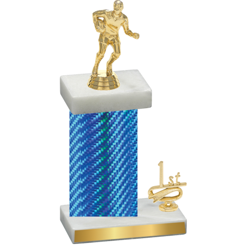 Accented Single Blue Carbon Fiber First Place Rugby Trophy