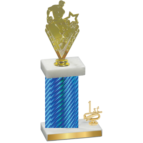 Accented Single Blue Carbon Fiber First Place Rugby Trophy