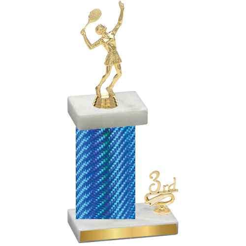 Accented Single Blue Carbon Fiber Third Place Tennis Trophy