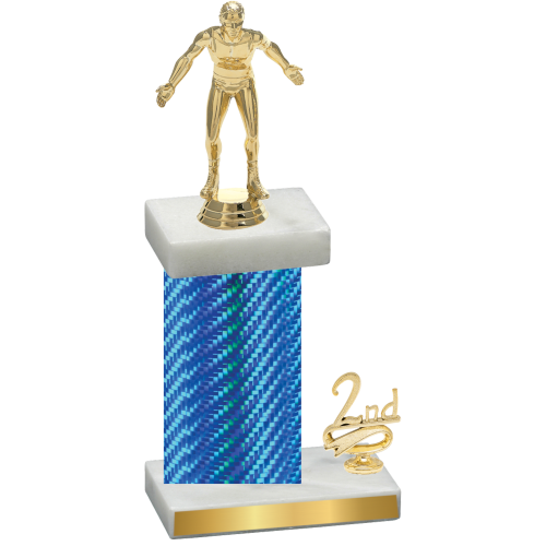 Accented Single Blue Carbon Fiber Second Place Wrestling Trophy